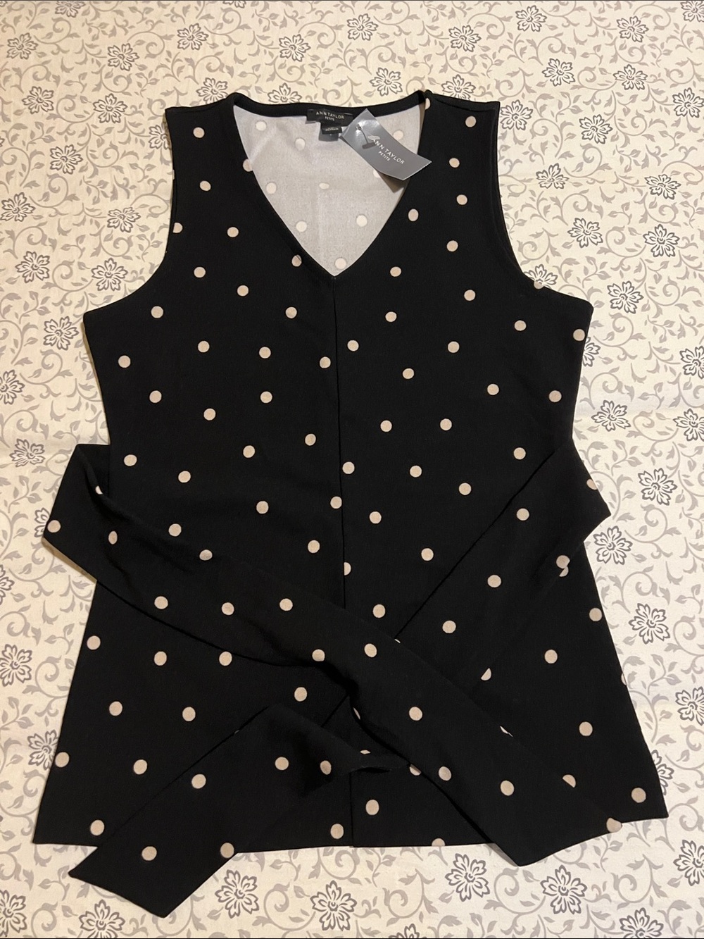 Ann Taylor Black Polka Dot V-Neck Tank